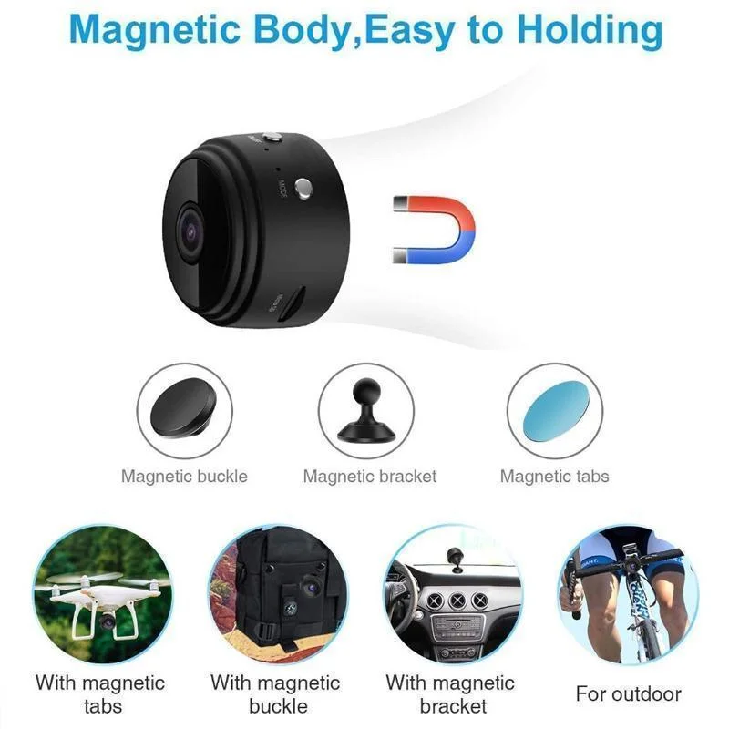 1080p WiFi Mini Camera with Magnetic Base and Night Vision – Home Security Surveillance 3