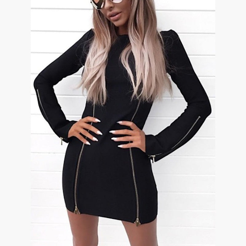 Bonjour MelbourneWomen's DressesElegant Black Long Sleeve Women's Dress with Zipper Detail