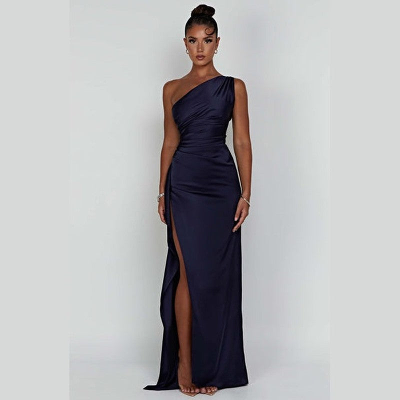 Bonjour MelbourneDressesElegant One-Shoulder Satin Maxi Dress for Women