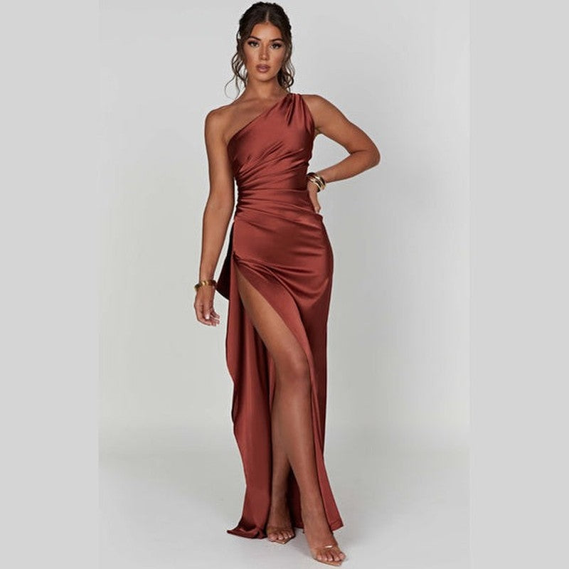 Bonjour MelbourneDressesElegant One-Shoulder Satin Maxi Dress for Women