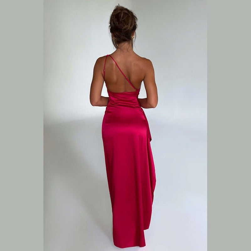 Bonjour MelbourneDressesElegant One-Shoulder Satin Maxi Dress for Women