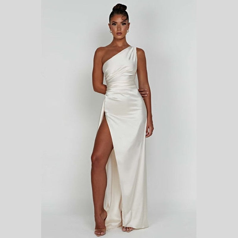 Bonjour MelbourneDressesElegant One-Shoulder Satin Maxi Dress for Women