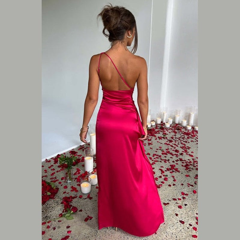 Bonjour MelbourneDressesElegant One-Shoulder Satin Maxi Dress for Women