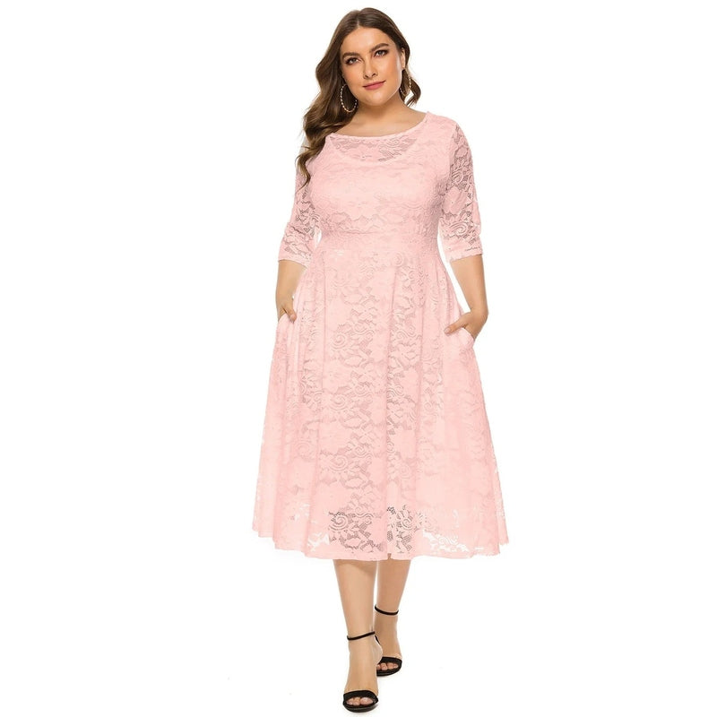 Bonjour MelbourneMidi DressesElegant Plus Size Midi Dress with Lace for Formal Events