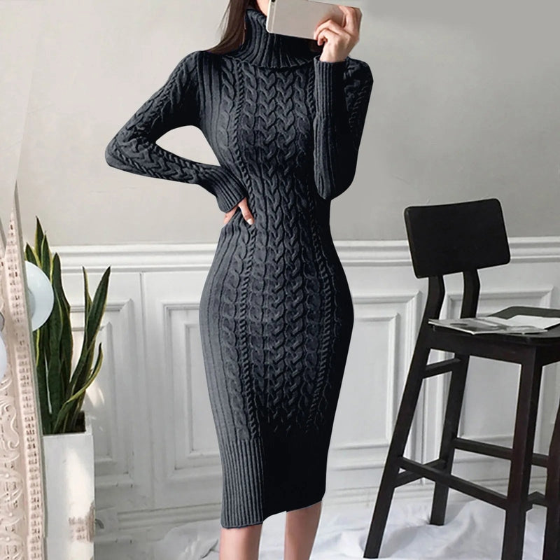 Bonjour MelbourneWomen’s DressesElegant Women's Cable Knit Dress - Versatile Formal Attire
