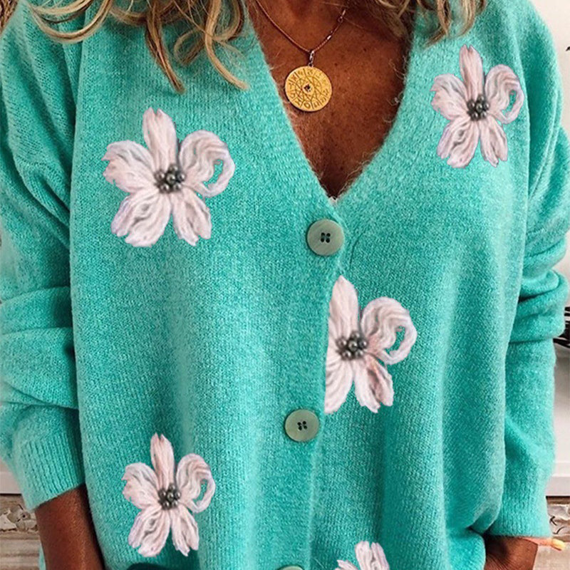 Bonjour MelbournesweatersFlora - Stylish Floral Knit Cardigan with Relaxed Fit and Cozy Vibes