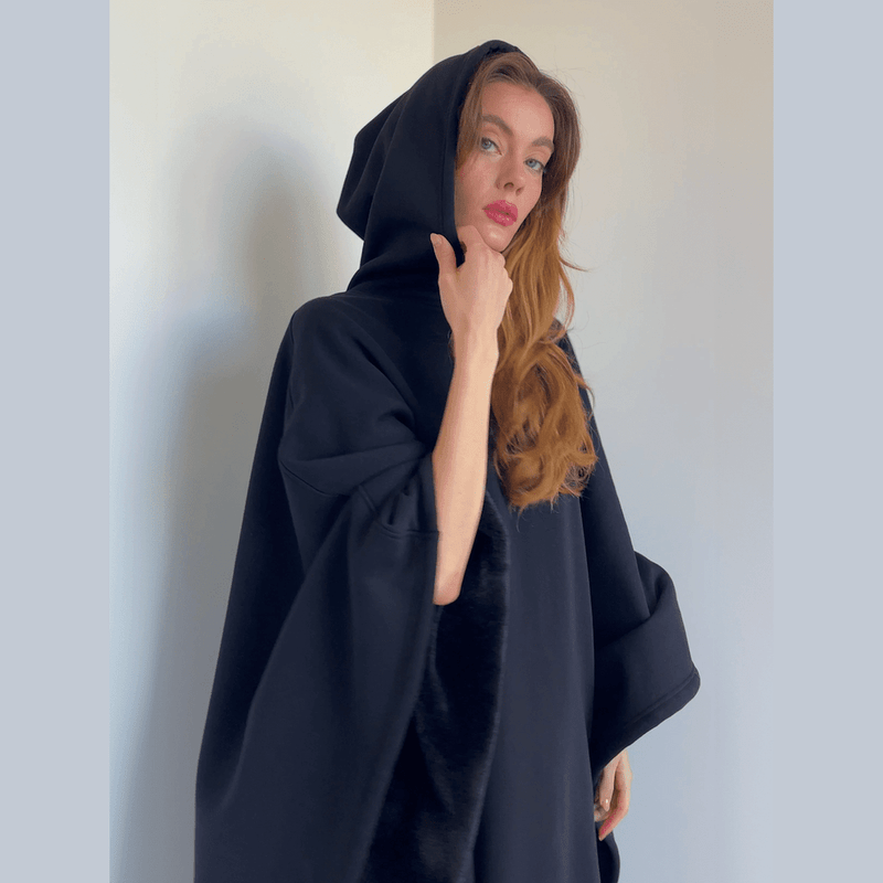 Bonjour MelbourneHoodiesLuxurious Fleece Hooded Poncho for Unmatched Comfort