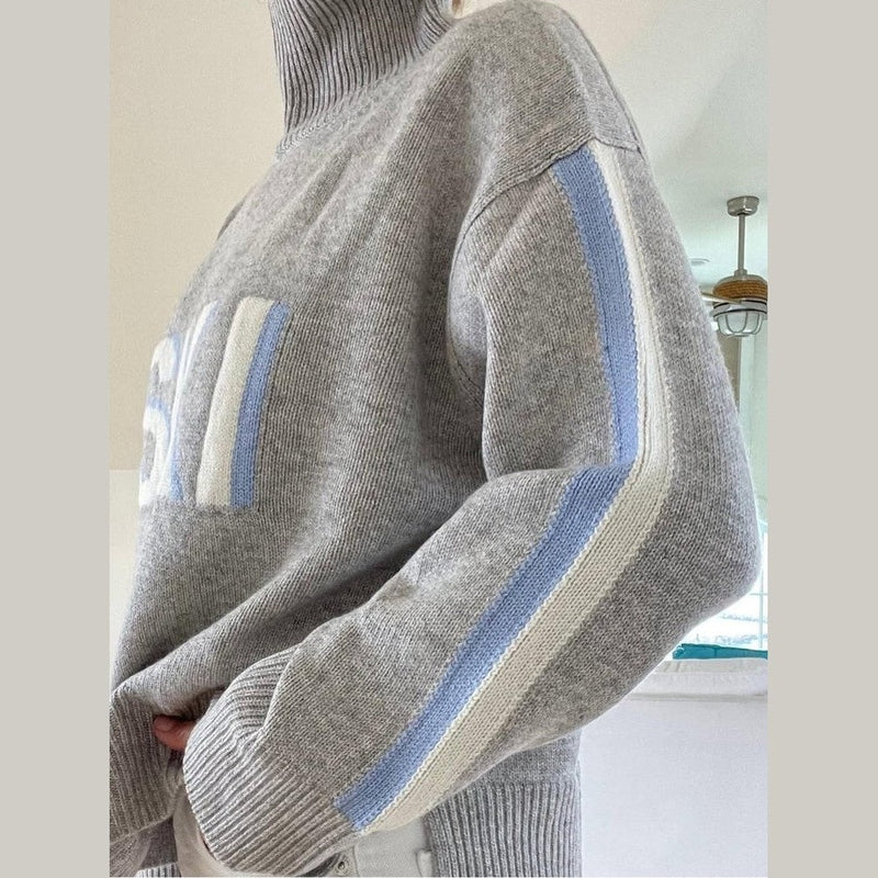 Bonjour MelbourneColtruiLinde - Chic Women's Sky Blue Turtleneck Sweater for Ultimate Comfort