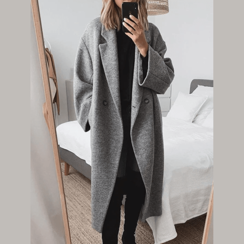 Bonjour Melbourne-Margot - Opulent Oversized Gray Statement Coat for Fall