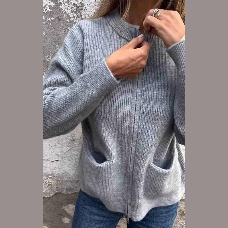 Bonjour Melbourne-Odile - Chic Zip-Up Knit Jacket Crafted from Soft Cotton