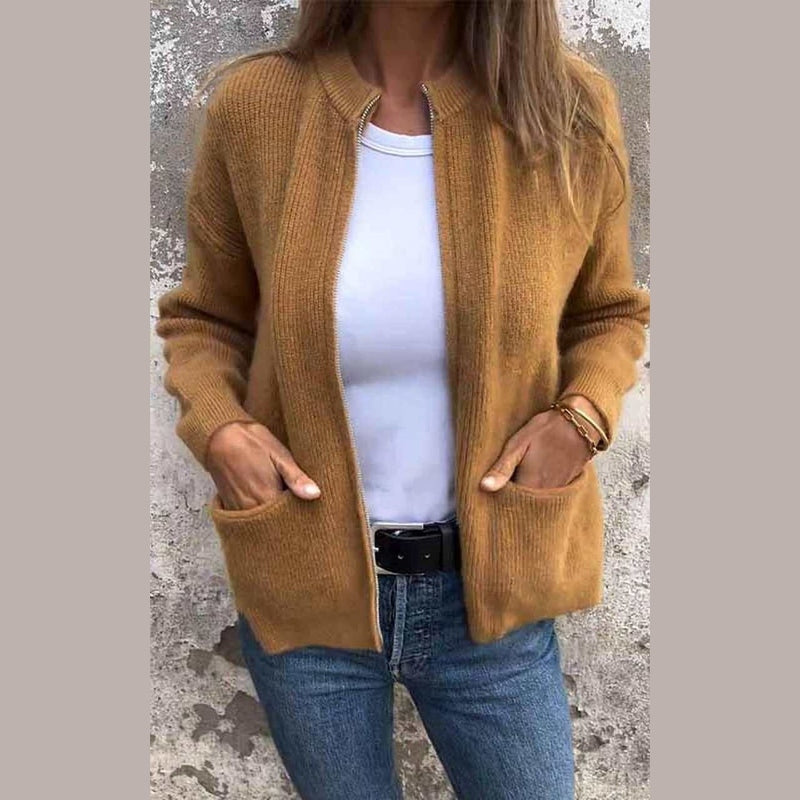 Bonjour Melbourne-Odile - Chic Zip-Up Knit Jacket Crafted from Soft Cotton