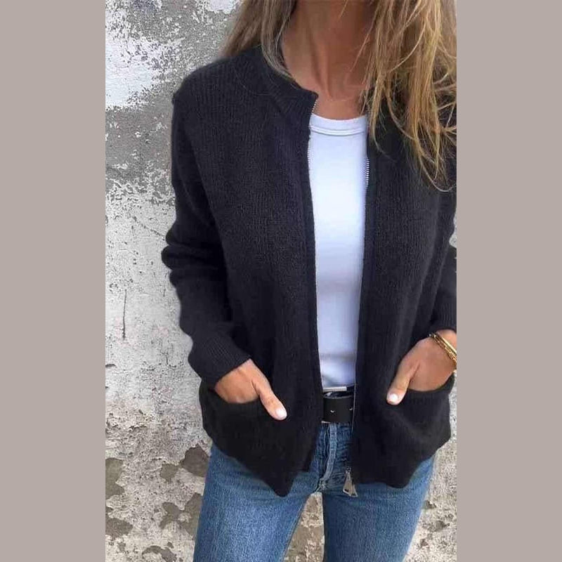 Bonjour Melbourne-Odile - Chic Zip-Up Knit Jacket Crafted from Soft Cotton