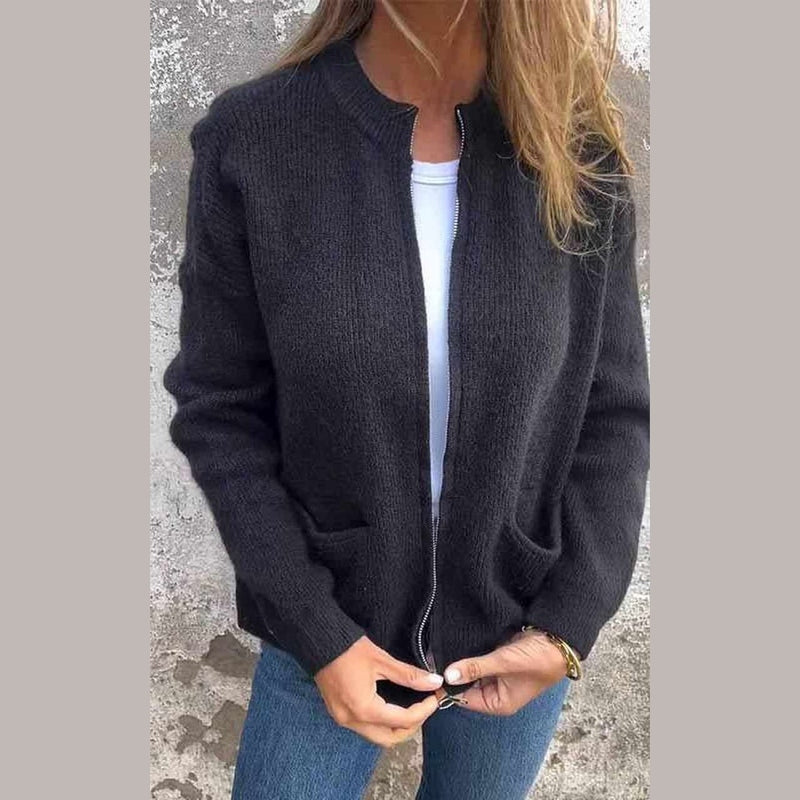 Bonjour Melbourne-Odile - Chic Zip-Up Knit Jacket Crafted from Soft Cotton