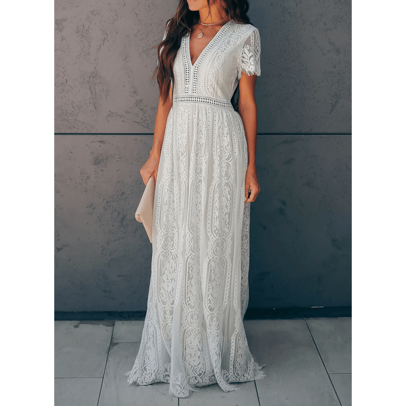 Bonjour MelbourneCasual DressesStylish White Women's Short-Sleeve Summer Dress for Casual Elegance