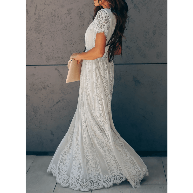Bonjour MelbourneCasual DressesStylish White Women's Short-Sleeve Summer Dress for Casual Elegance