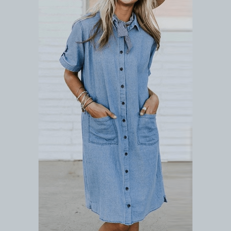 Bonjour MelbourneWomen's DressesStylish Women's Denim Midi Dress with Front Pockets