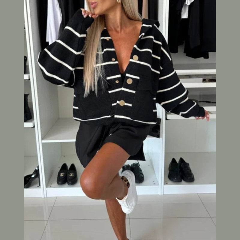 Bonjour MelbourneJackets & CoatsTimeless Neutral Striped Relaxed Fit Knitted Sweater