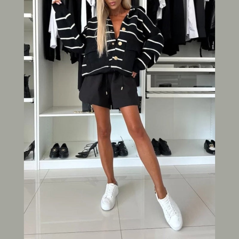 Bonjour MelbourneJackets & CoatsTimeless Neutral Striped Relaxed Fit Knitted Sweater