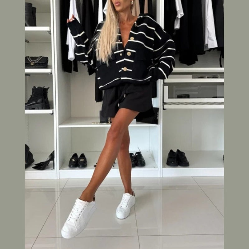 Bonjour MelbourneJackets & CoatsTimeless Neutral Striped Relaxed Fit Knitted Sweater