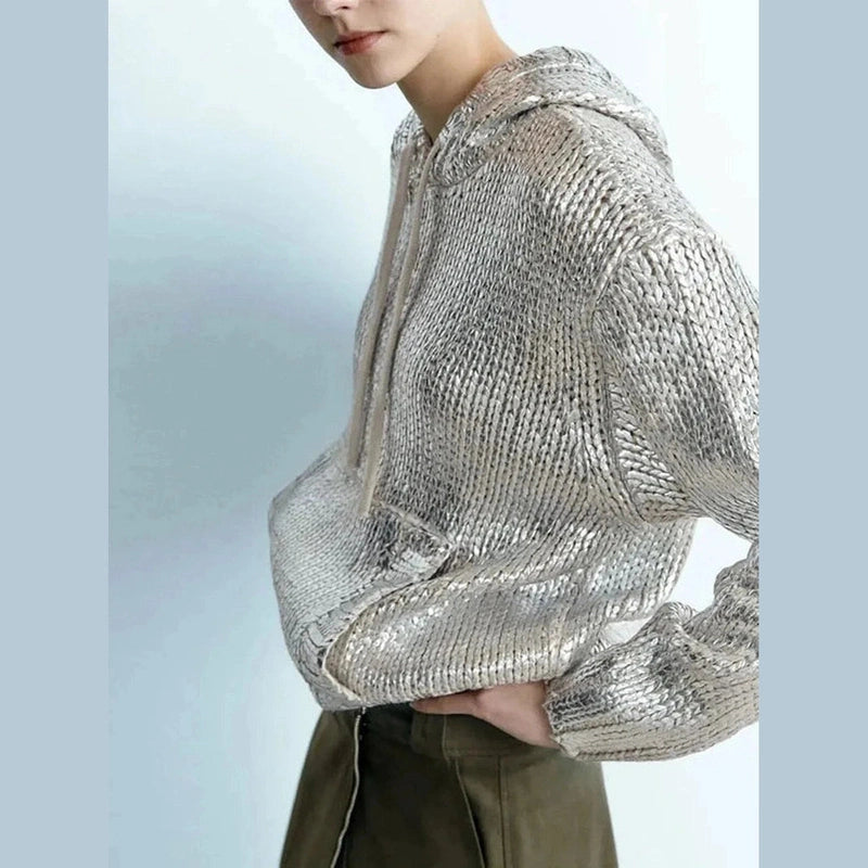 Bonjour Melbournewomen HoodieMia - Shimmering Metallic Knit Hoodie for Ultimate Style and Comfort