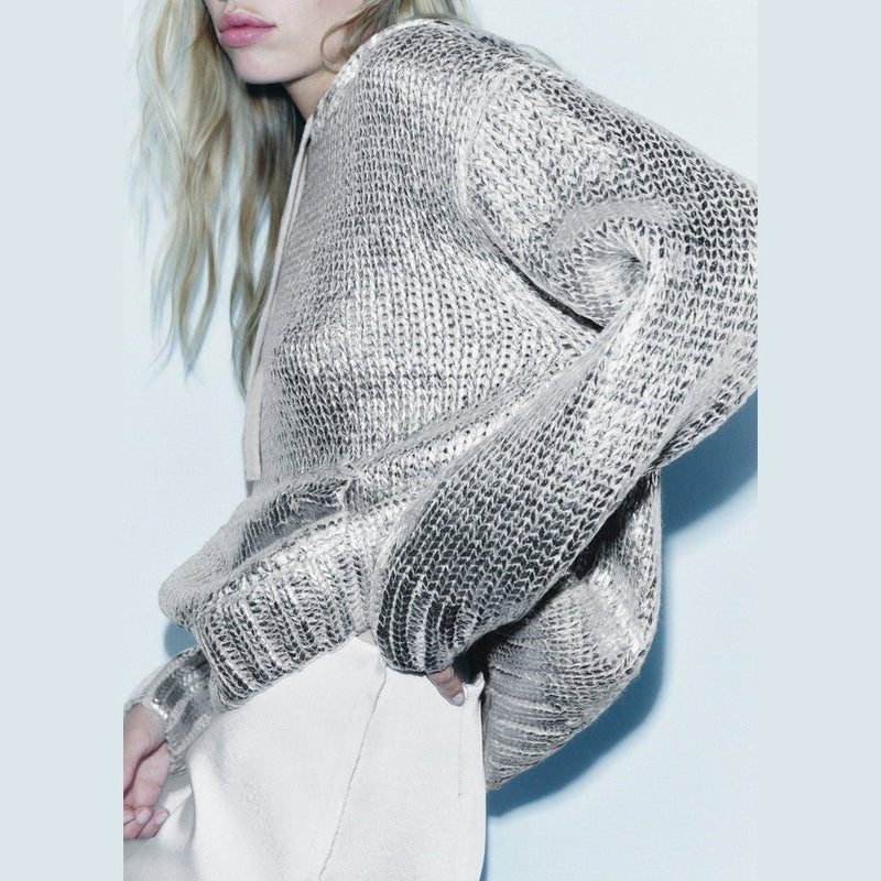 Bonjour Melbournewomen HoodieMia - Shimmering Metallic Knit Hoodie for Ultimate Style and Comfort