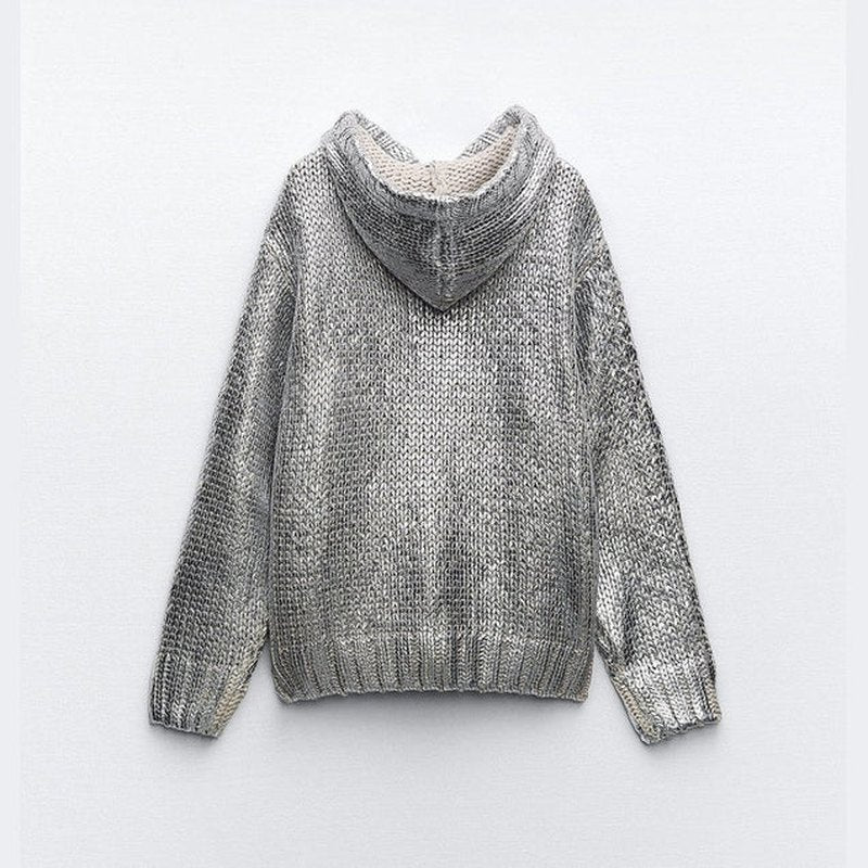 Bonjour Melbournewomen HoodieMia - Shimmering Metallic Knit Hoodie for Ultimate Style and Comfort