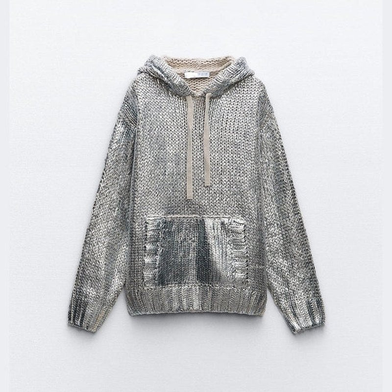 Bonjour Melbournewomen HoodieMia - Shimmering Metallic Knit Hoodie for Ultimate Style and Comfort