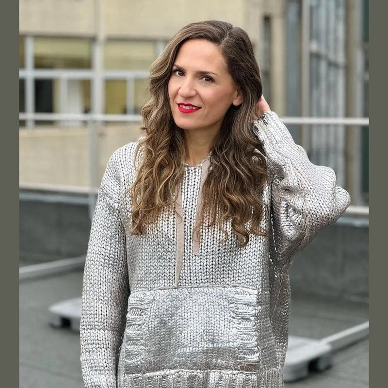 Bonjour Melbournewomen HoodieMia - Shimmering Metallic Knit Hoodie for Ultimate Style and Comfort