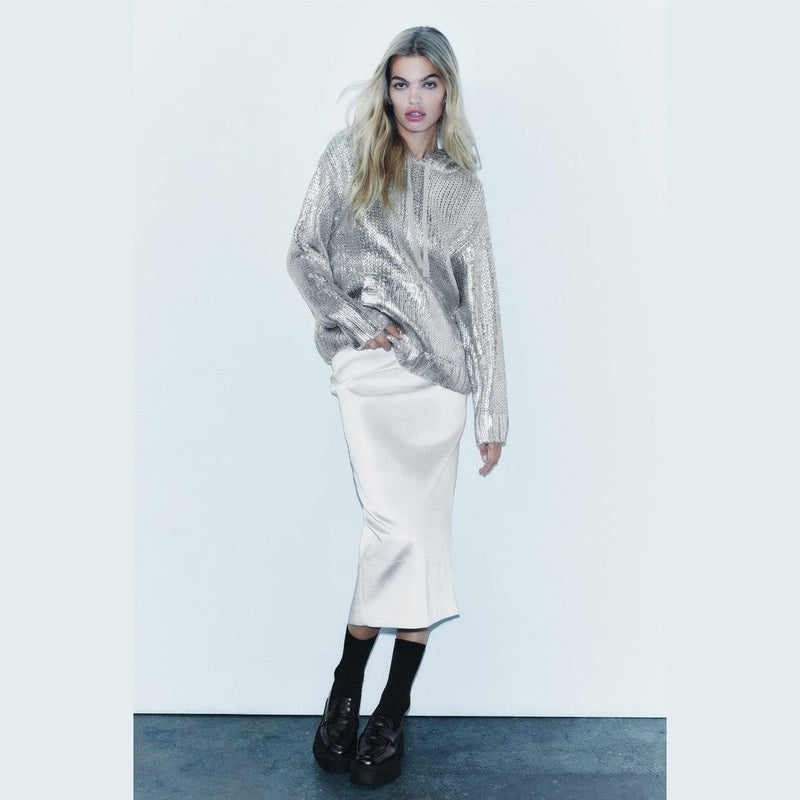 Bonjour Melbournewomen HoodieMia - Shimmering Metallic Knit Hoodie for Ultimate Style and Comfort