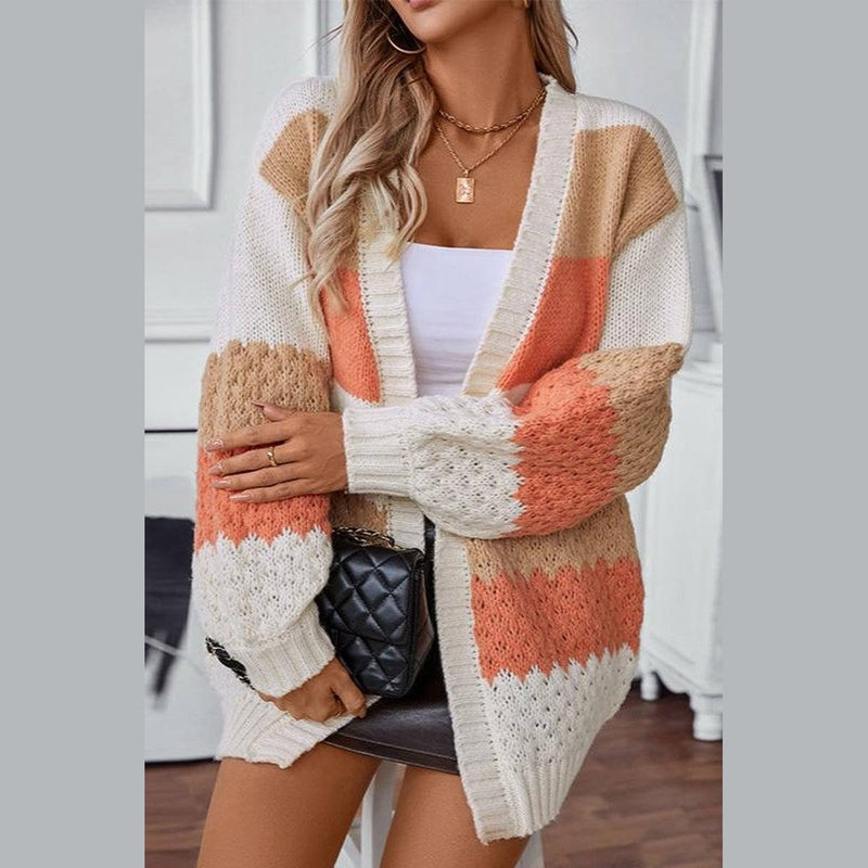 Bonjour Melbournewomen SweaterChic Oversized Striped Knitted Cardigan for Women - Cozy Style