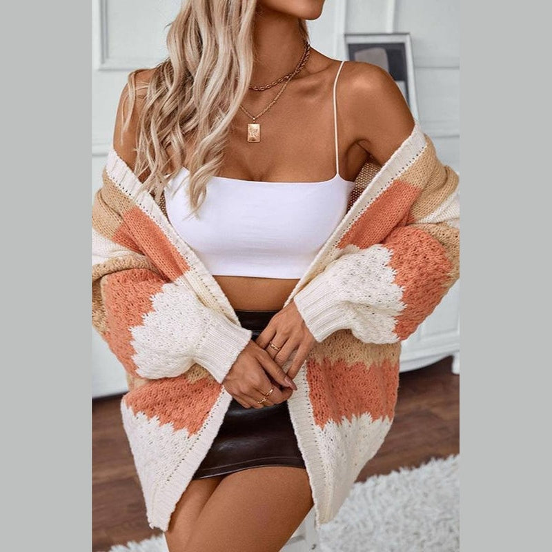 Bonjour Melbournewomen SweaterChic Oversized Striped Knitted Cardigan for Women - Cozy Style