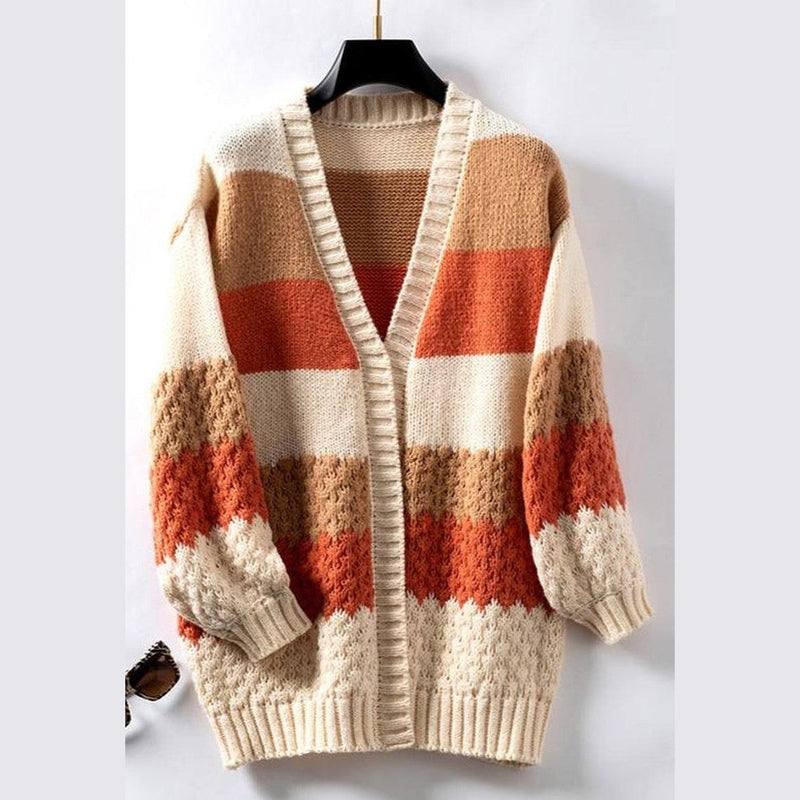 Bonjour Melbournewomen SweaterChic Oversized Striped Knitted Cardigan for Women - Cozy Style