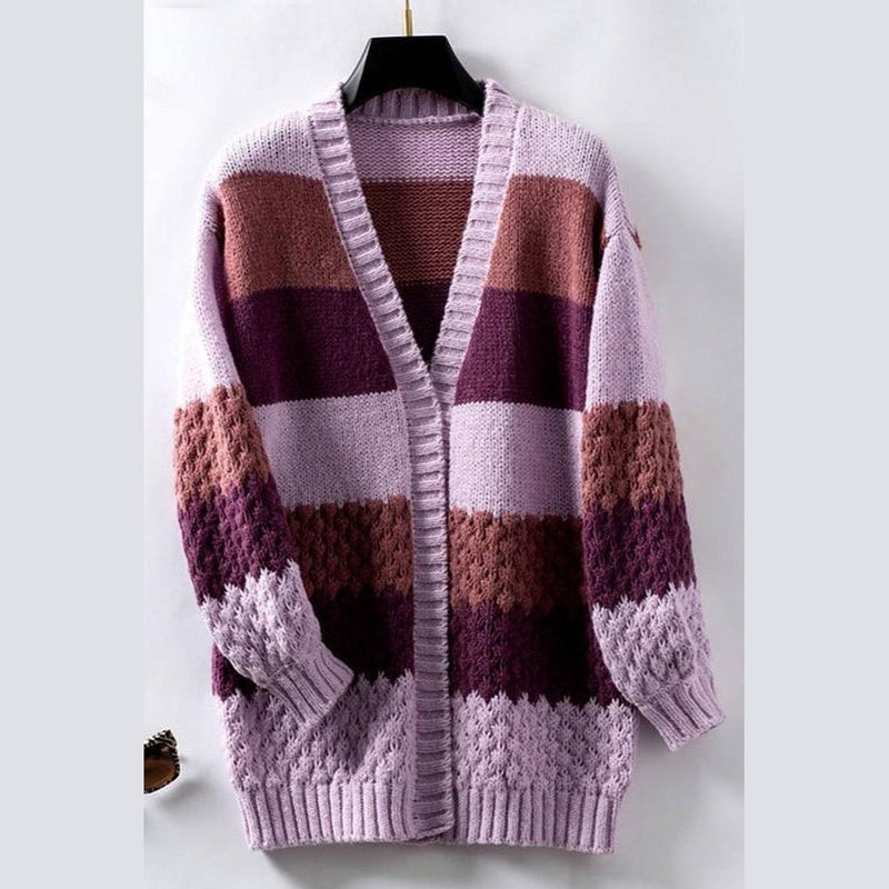 Bonjour Melbournewomen SweaterChic Oversized Striped Knitted Cardigan for Women - Cozy Style