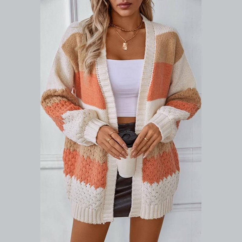 Bonjour Melbournewomen SweaterChic Oversized Striped Knitted Cardigan for Women - Cozy Style