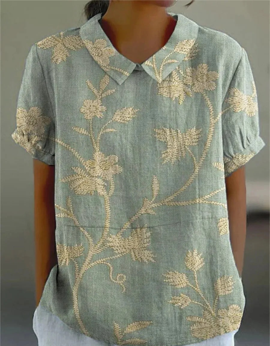 Chic Vintage Floral Blouse for Women - Casual Elegance 0