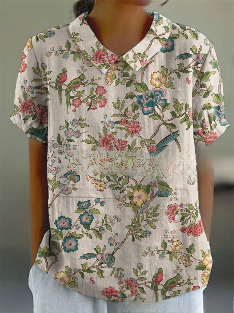 Chic Vintage Floral Blouse for Women - Casual Elegance 13
