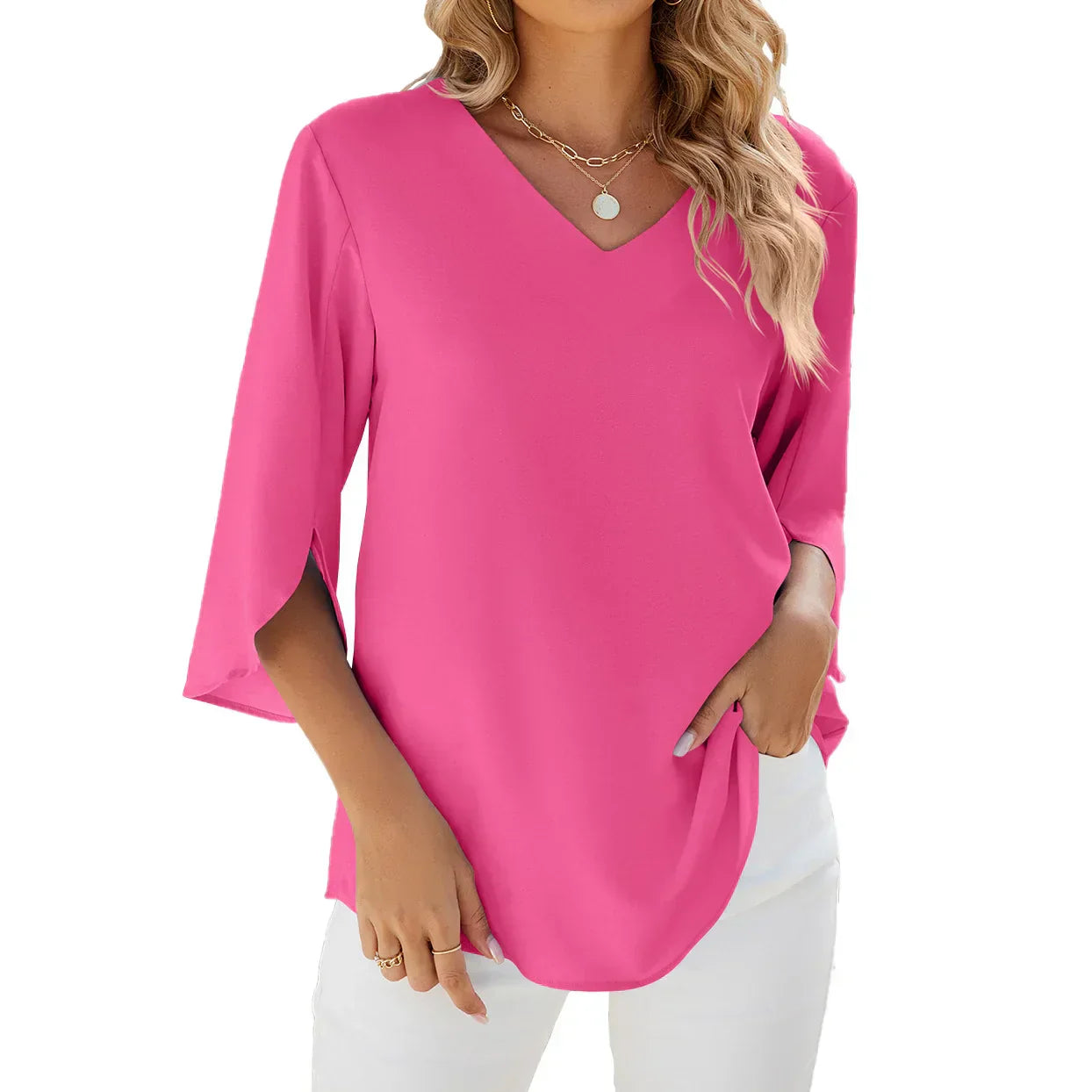 Elegant 3/4 Sleeve V-Neck Women's Blouse - Summer Tops 1