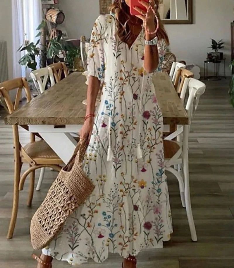Elegant Boho Midi Dress for Women - Summer Dresses with Half-Length Sleeves 3