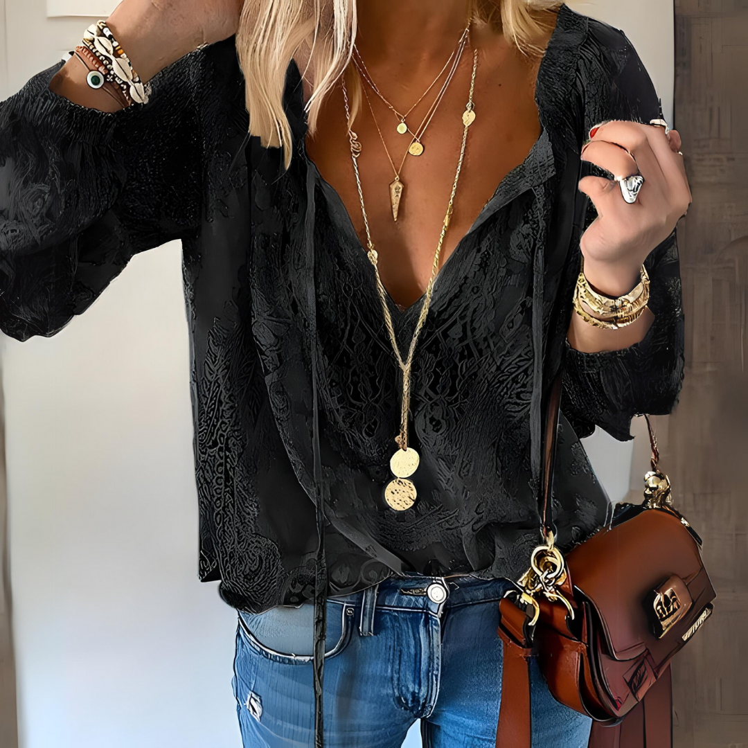 Elegant Boho Women's Blouse with Slit Neckline - Summer Top 2