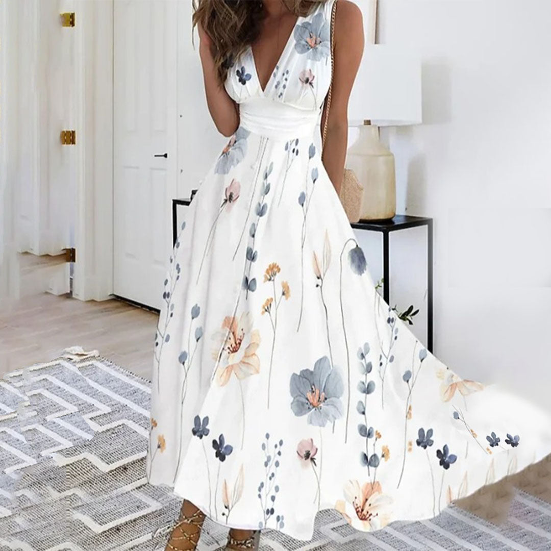 Elegant Floral Summer Maxi Dress with Deep V-Neck 2