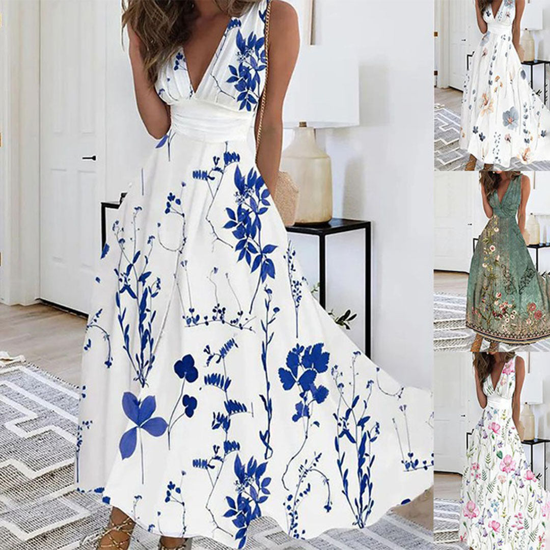 Elegant Floral Summer Maxi Dress with Deep V-Neck 3