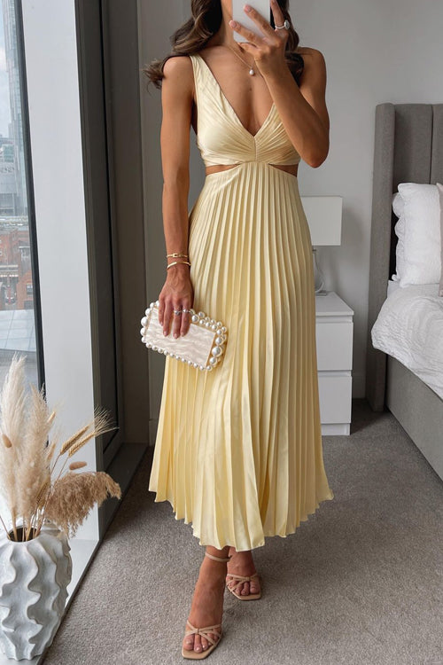 Elegant Midi Pleated Evening Dress - Formal Wedding Guest Gown 0