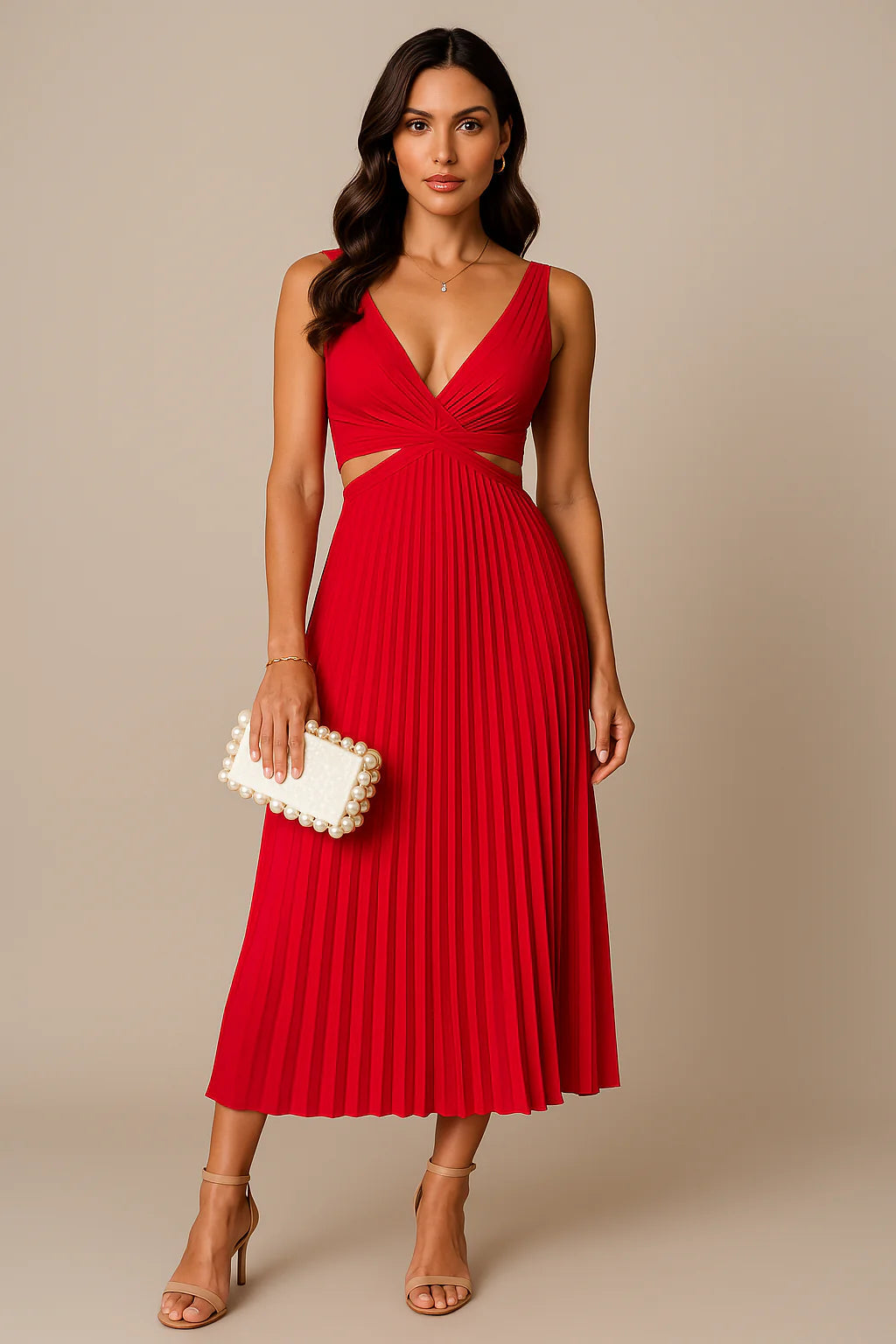 Elegant Midi Pleated Evening Dress - Formal Wedding Guest Gown 3