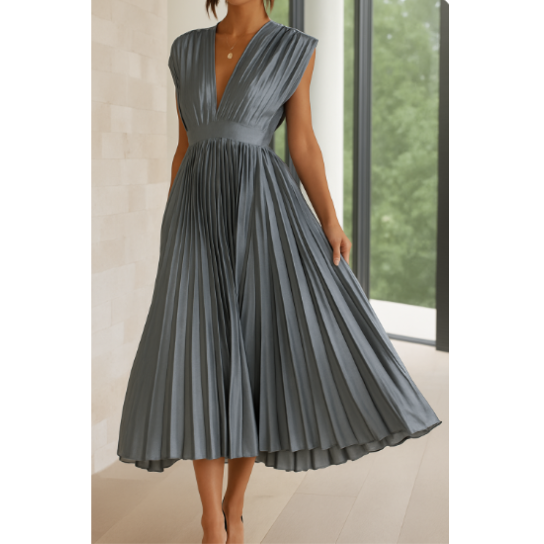 Elegant Midi V-Neck Evening Dress - Semi Formal Gown for Women 0