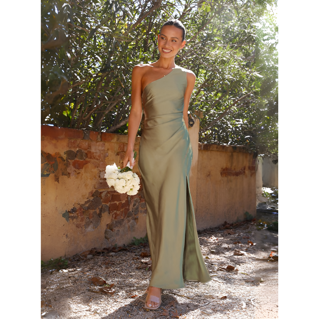 Elegant One-Shoulder Maxi Dress for Wedding Guests 0