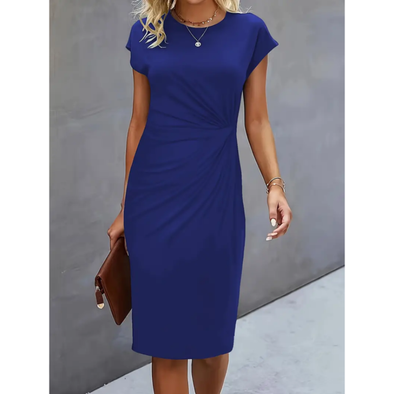 Elegant Short-Sleeved Midi Dress for Professional Women 2