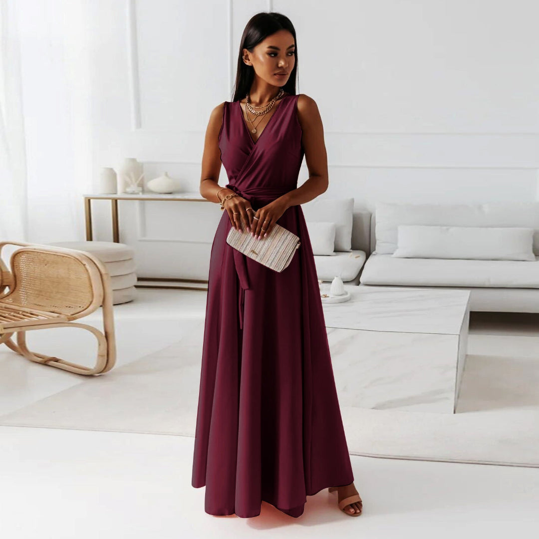 Elegant V-Neck Maxi Dress for Women - Flattering Wrap Design 2