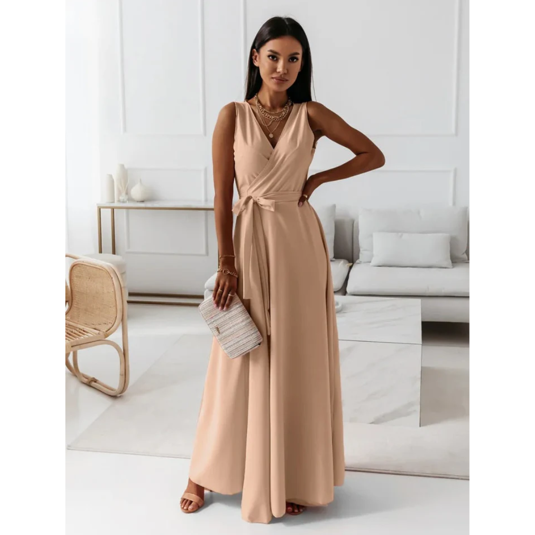 Elegant V-Neck Maxi Dress for Women - Flattering Wrap Design 4