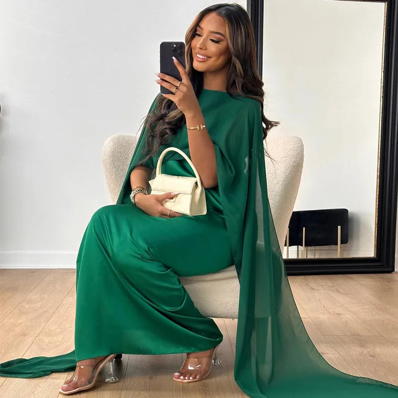 Elegant White Maxi Dress with Cape Sleeves for Women 4