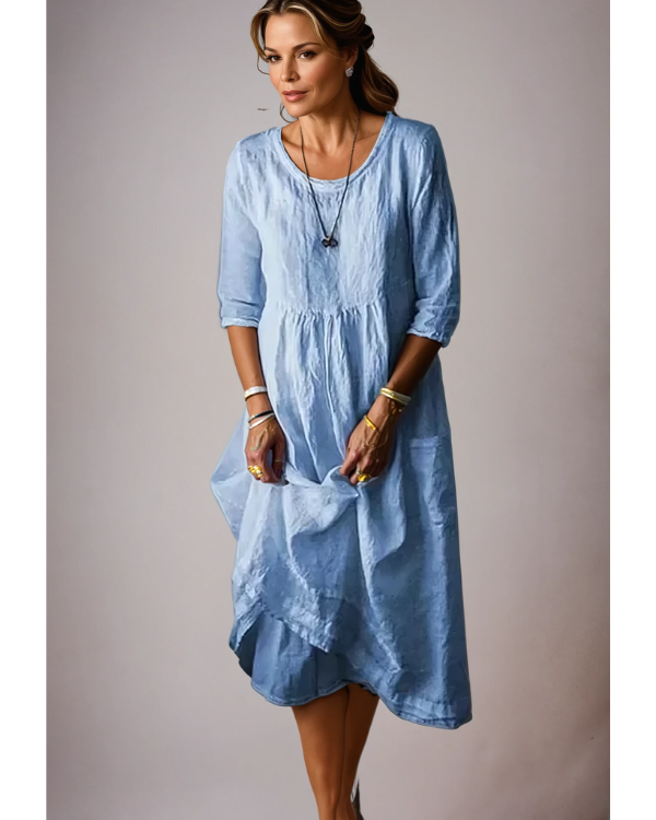 Elegant White Midi Dress with 3/4 Sleeves for Women 1